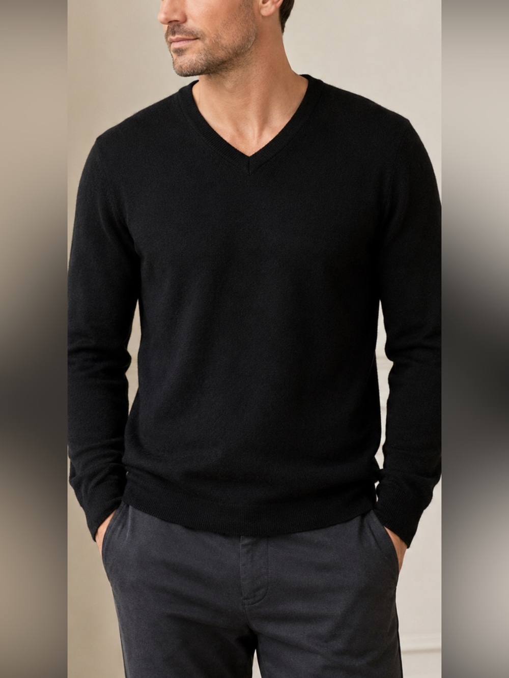 Express Men’s L Black Merino Wool Blend V-Neck Sweater Long Sleeve Classic